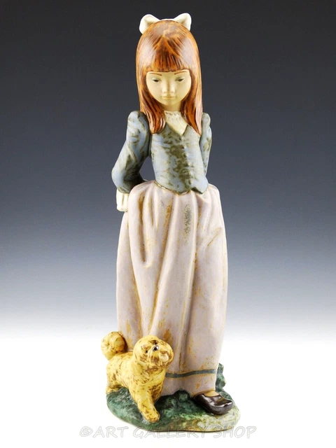 Lladro Figurine 14" TALL ROSITA GIRL WITH PUPPY DOG ROSE #2085 Gres Retired Mint Lladro Figurine 14" TALL ROSITA GIRL WITH PUPPY DOG ROSE #2085 Gres Retired Mint