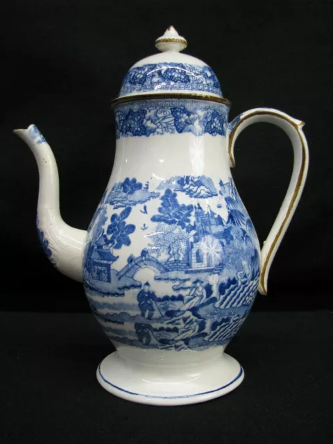 Late 18th Century Pearlware Blue Willow Baluster Style Coffee Pot; Early Willow