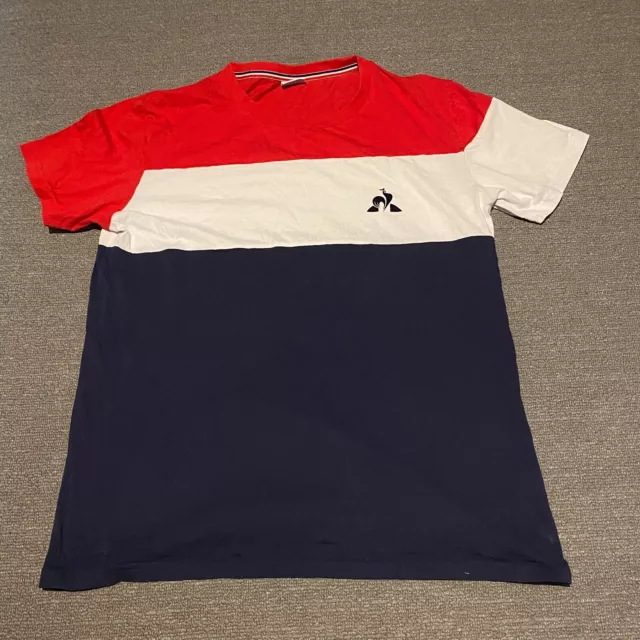 Le Coq Sportif Shirt Mens Large Red White Blue Cotton Colourblock