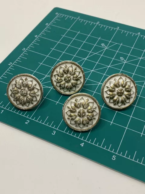 Vintage Drapery Tie Back Push Pins, White Plastic Medallion x4