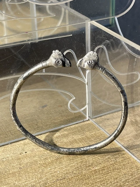 Bracelet Torque Ancien Pour Enfant En Argent 925 - Style Aztèque Du Mexique, Pièce Vintage Portée