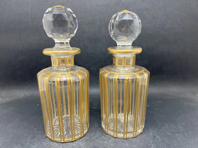 Pair Early 20th Century Cannelures Baccarat Crystal Perfume Bottles (Y2 542)