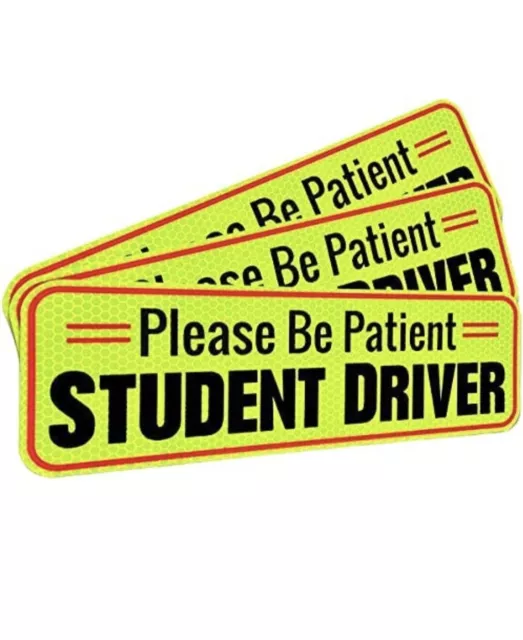 Please Be Patient Student Driver Reflective Car Magnet Sign, 3 pk, New
