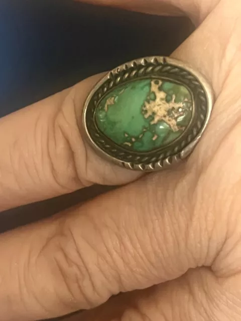 Best! Early Navajo Natural Royston Turquoise Ring Unsigned Sterling Size c. 7