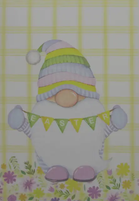 Easter Gnome in Soft Pastels Gingham Check Yard Garden Flag 28"X40" 2 Sided