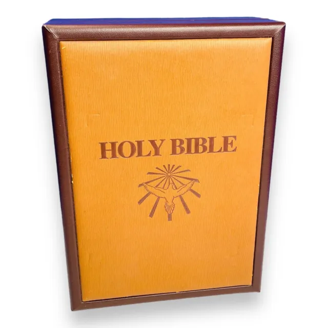 Holy Bible Faux Leather Box Deep Red Velvet Interior 7 x 9 x 3 Metal Hinges