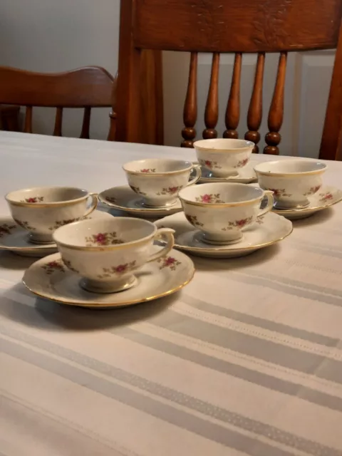 Vintage Teacups and Saucers Chodziez-Poland China "Linda" Set 0f 6 Excellent