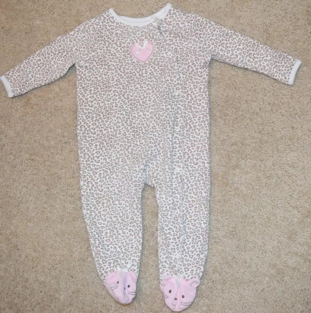 Little Me Girl 9 Month Brown/Pink/White Cheetah Button Down Pajamas with Heart