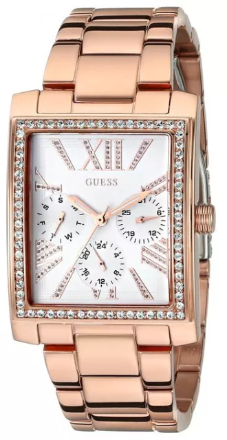 Guess Retro Rose Gold Tone,Ss,White Pave Crystal Roman #'S Dial Watch-U0446L3