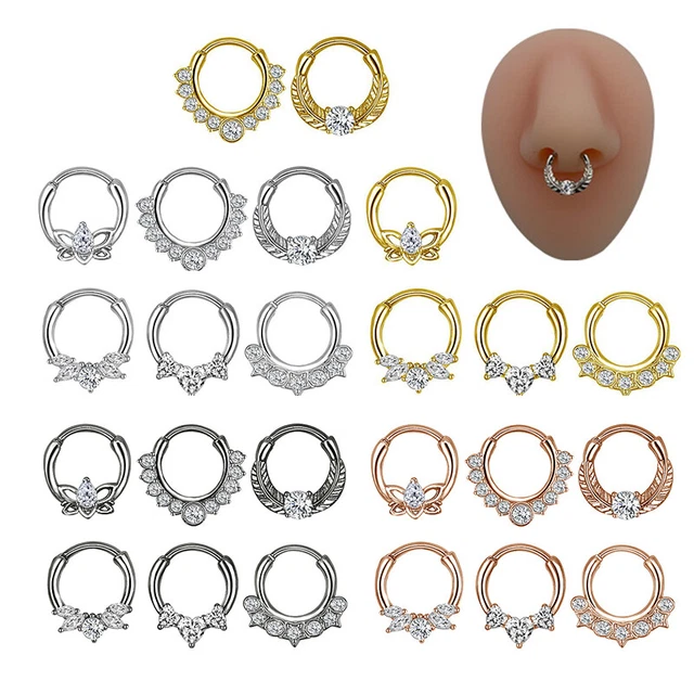 Anillo nariz de acero inoxidable CZ cristal tabique clicker oreja tragus cartílago Da'JQ