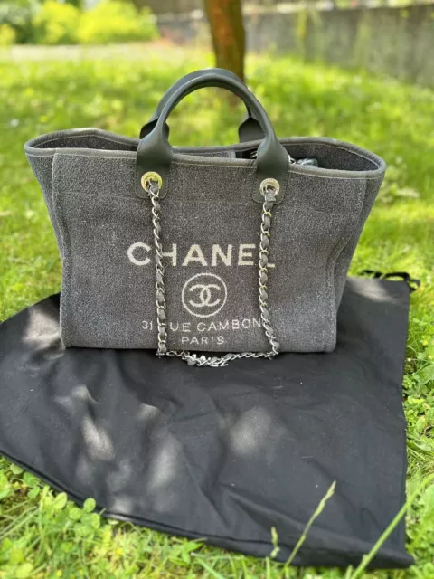 CHANEL, Bags, Chanel 223 Small Deauville Navy Blue Canvas Gst Chanel 3  Rue Cambon Paris