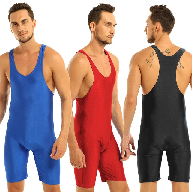 MENS ONE PIECE Sport Bodysuit Leotard Gym Outfit Wrestling Singlet