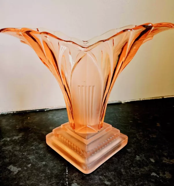 1930s Walther and Sohnne 'Greta' Pink Glass Vase, Art Deco 6.5"Hx8"W