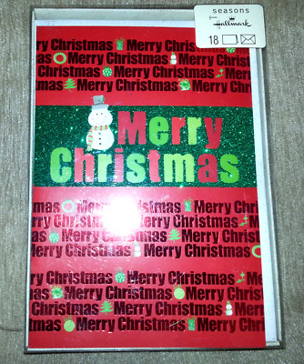 18 HALLMARK Merry Christmas Cards W/ Envelopes SNOWMAN Boxed Set GLITTER New