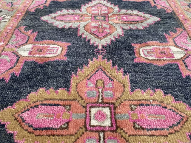 4x6 BLUE WOOL RUG new handwoven HAND-KNOTTED pink navy modern tribal HANDMADE