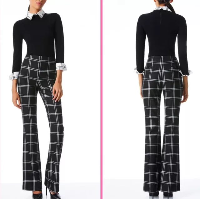 Alice + Olivia Teeny Black White Plaid Flare Pant SIZE 4