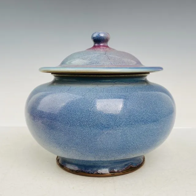 8.4" China antique the tang dynasty backflow Jun porcelain rose purple Lid jar