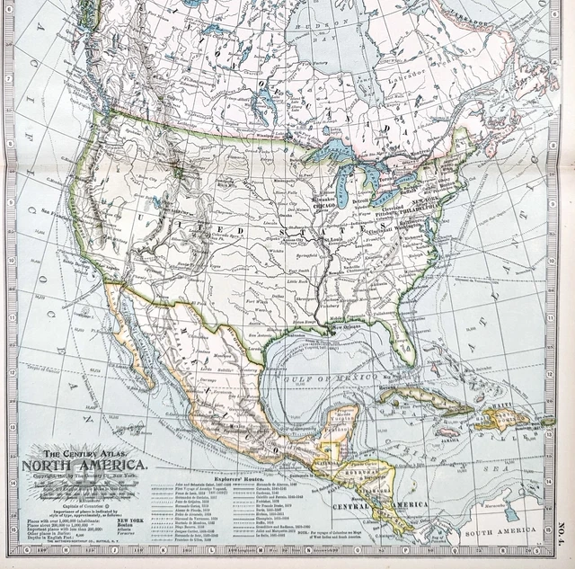 1897 NORTH AMERICA Map ORIGINAL - 1897 North America Map ORIGINAL United States Mexico.webp