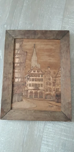 Plateau-tableau BOLI Donon Alsace - Bois Art Déco Vintage - Occasion