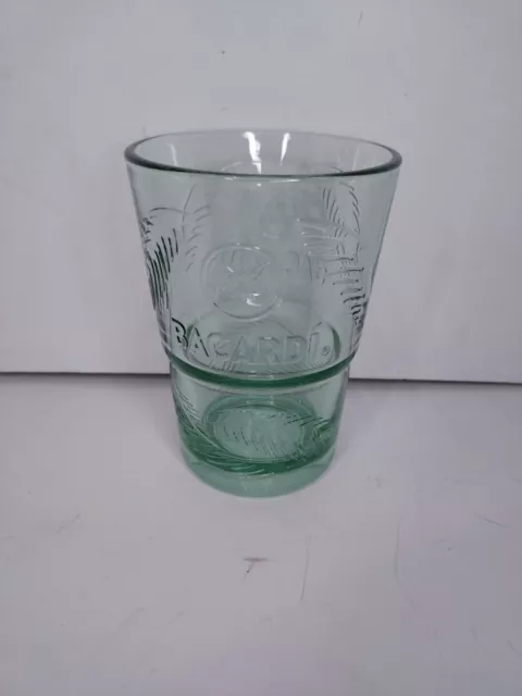 Single Bacardi Rum Mojito Cocktail Glass Green Tinted Embossed Leaf Bat Logo