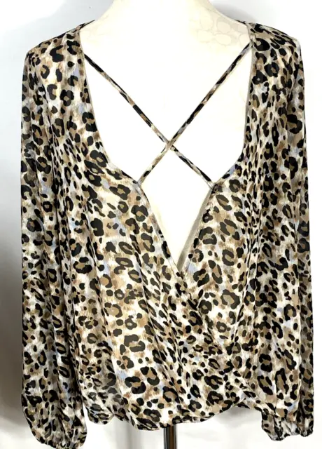 Forever 21 Plus Cheetah Animal Print Overshirt Sz 1X Sheer Wrap Top Hi Low Hem