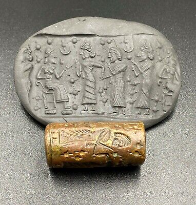 Ancient Greek Roman Babylonian Antiquities Bronze Cylinder Seal Intaglio Stamp