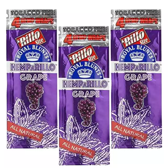 Hemparillo Grape Flavor Hemp Rolling Papers Rillo Size (12 Total) 3 Pouches