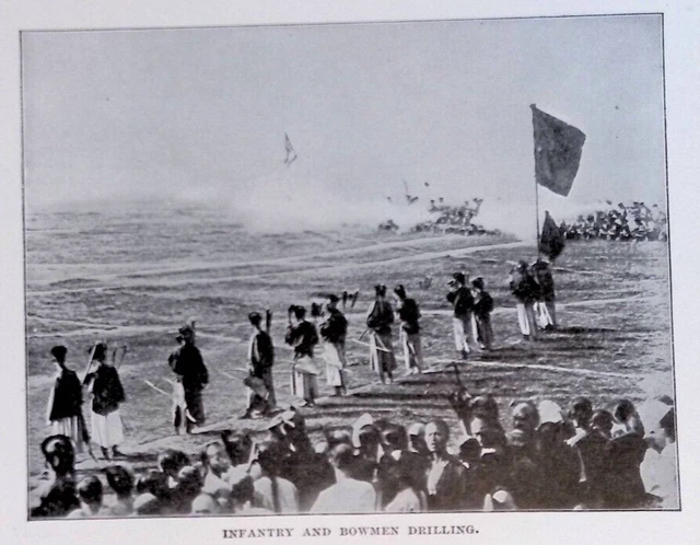Chinese Infantry Bowmen Drilling Military China Original 1901 Photo Print 10x7"