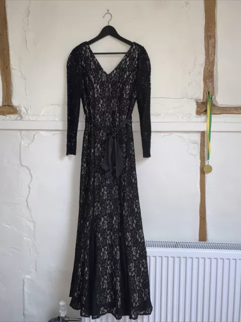 JACQUES VERT  Size 12 Long Black Lace Dress Wedding Party Cocktail