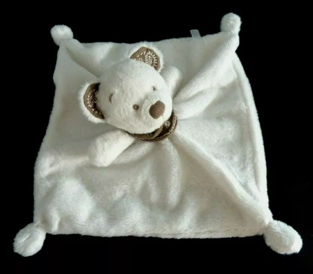 *. Doudou Plat Simba Ours Ecru Blanc Bandana Foulard Marron Taupe - Etat Neuf*