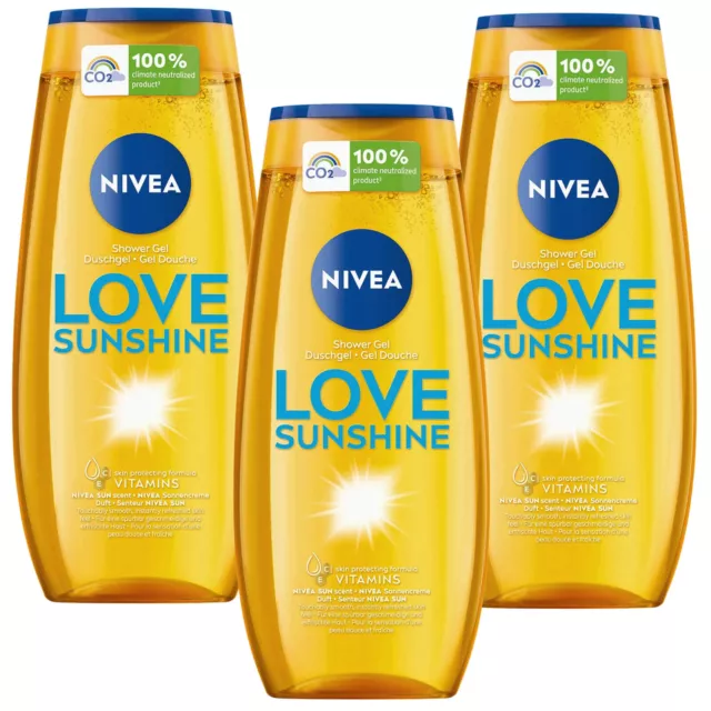 3x 250ml NIVEA Cuidado de Ducha Sunshine Love Gel Crema Solar Fragancia