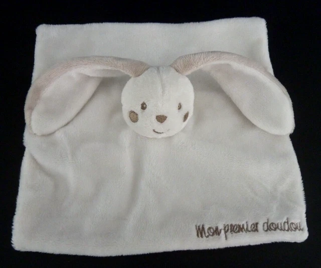 J12 DOUDOU PLAT CARRE KIMBALOO LAPIN blanc beige MON PREMIER DOUDOU - ETAT NEUF*