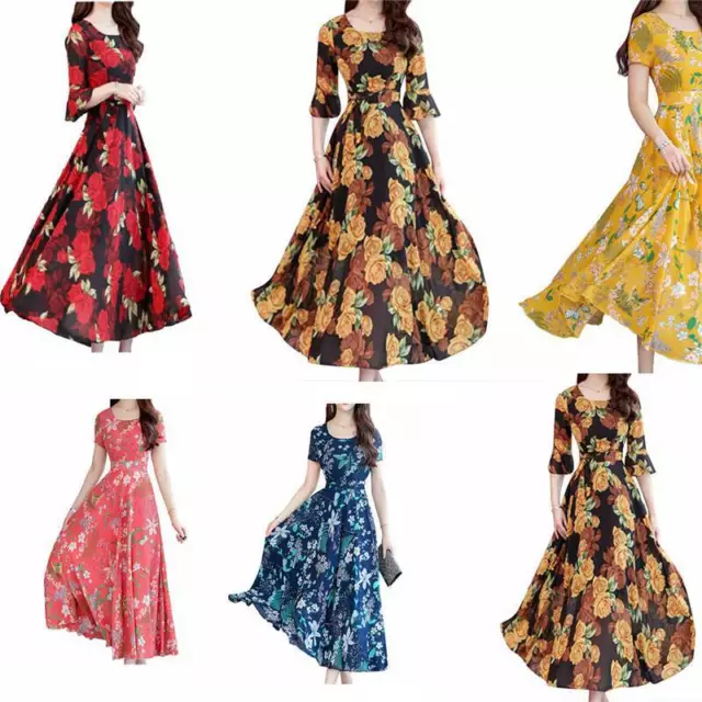 Maxi Dress Summer Women's Beach Holiday Casual Sundress Print Long Floral Ladies