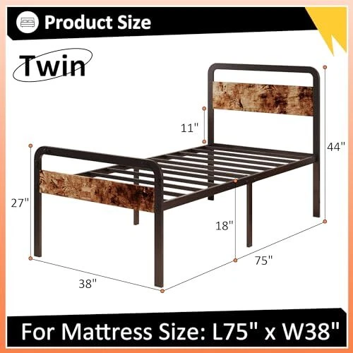 SIZE BED FRAME with Wood Headboard and Footboard, Platform Bed Twin 18