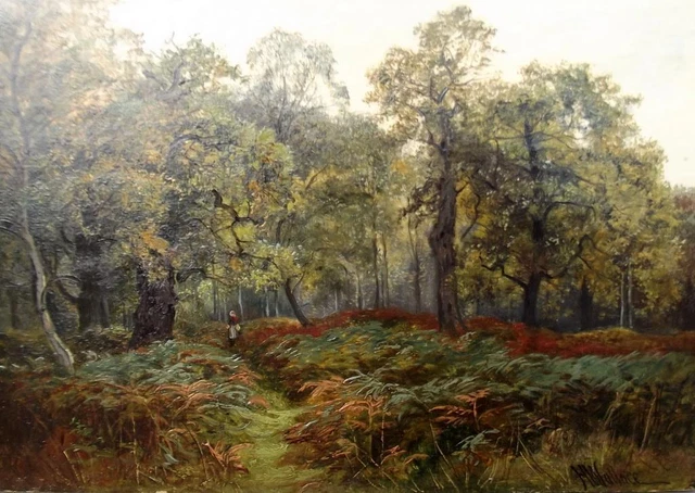 HARRY WALLCE Exh. 1881-1934 British Romantic Oil Painting SHERWOOD FOREST c1890