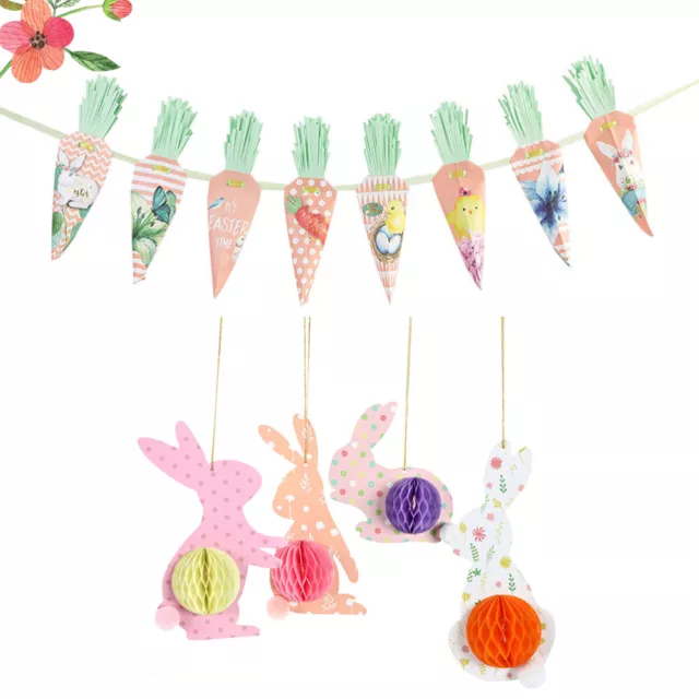 4 Pcs Easter Party Garland Carrot Rabbit Hanging Decoration Party Bunting Banner