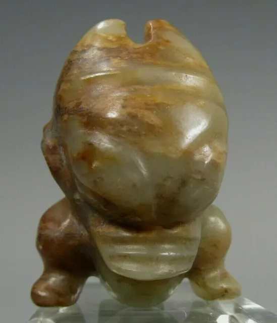 China Chinese Russet Jade Carved Amulet Squat Anthropomorphic Form Figure