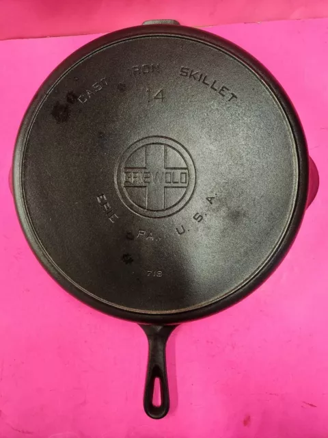 GRISWOLD Cast Iron # 14 Large Block Logo Skillet with Heat Ring  718 MINT Cond.