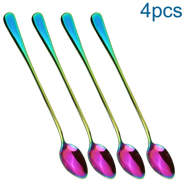 Lot de 4 ustensiles à dessert en acier inoxydable à longue poignée cuillère