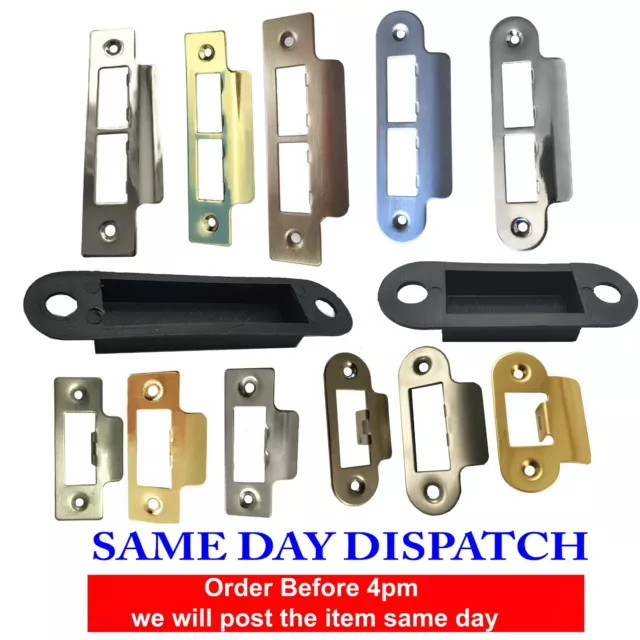 Door Strike Plate Polished Chrome or Brass Long Plates Tubular Mortice Latch
