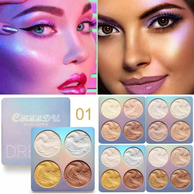 4 Color Beauty Highlighter Palette Makeup Face Contour Powder Bronzer Diy₊ T