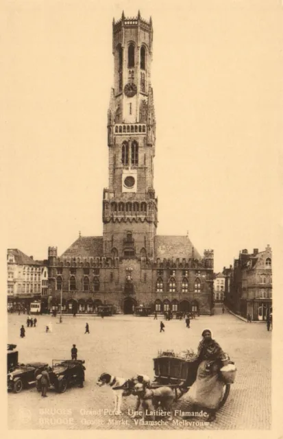 PC BELGIUM, BRUGES, GRAND' PLACE, UNE LAITIÉRE, Vintage Postcard (b30081)