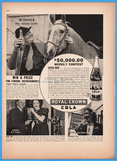 1938 Royal Crown RC Cola Contest Mrs Roscoe Guinn M A Gauldin Mildred Peare Ad