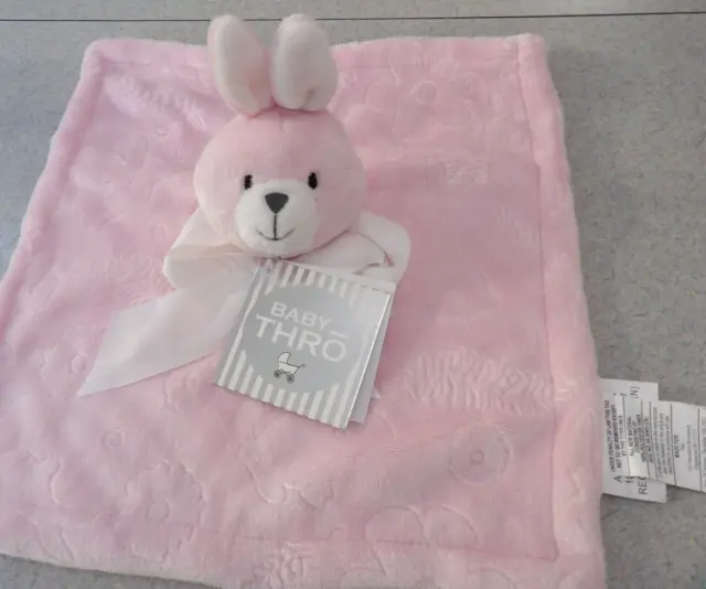 New Jimco Hopping Bunny Embossed Fleece Stuffed Nunu Baby Security Blanket Pink