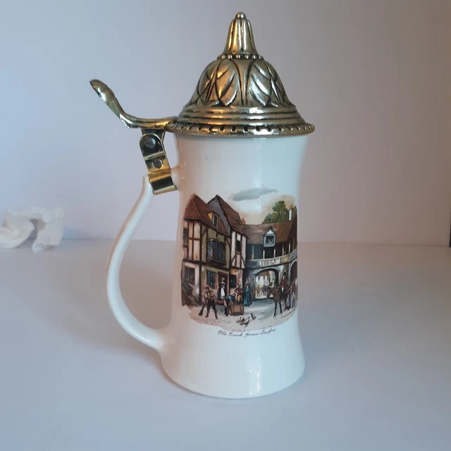 VTG McCoy Pottery Ceramic Beer Stein Old Coach House - Stratford Pewter Lid USA