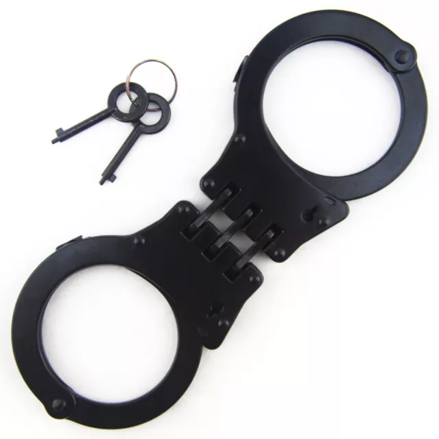 NEW BLACK STEEL HINGED DOUBLE LOCK SECURITY HAND CUFFS W/ KEYS Heavy Duty