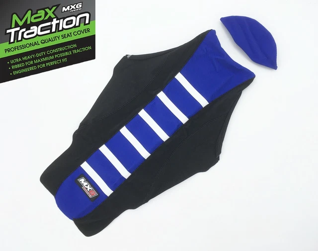 MXG Racing Ribbed Gripper Seat Cover For YAMAHA YZ125 YZ250 2002-2021 – Black With White Stripes - View #2