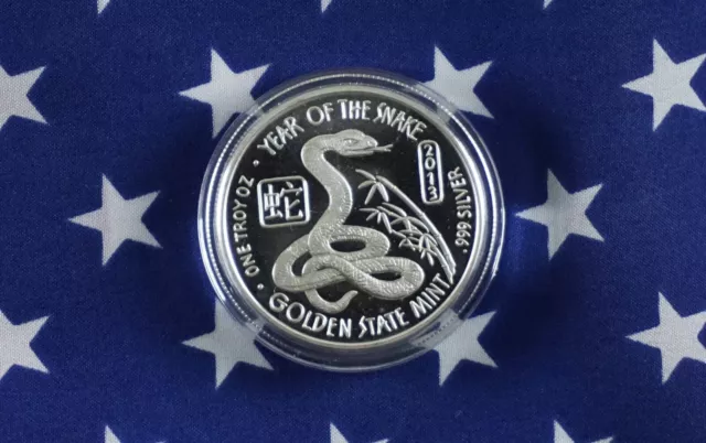 GSM 2013 Year Of The Snake Uncirculated 1oz .999 Fine Solid Silver Round   M