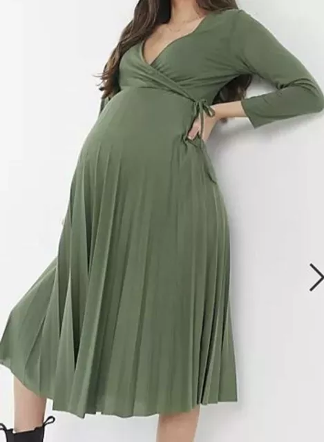 NWOT Asos Design Maternity Long Sleeve Pleated Midi Dress, Size: 8