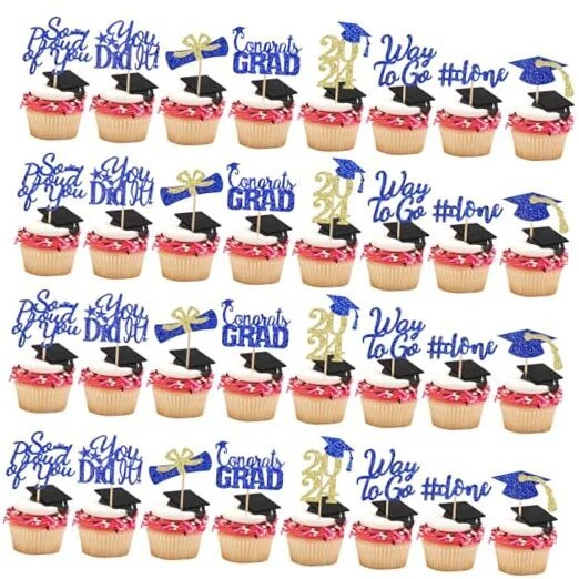 GRADUATION CUPCAKE TOPPERS 2024 Blue and Gold Congrats Grad Class Of